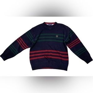 Vtg 90s Tommy‎ Hilfiger Mens XL Rainbow Striped Color Block Knit Sweater